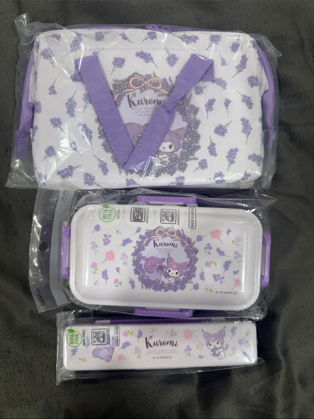 Kuromi Lunch Set - Purple Bento Box, chopsticks and lunch Bag
